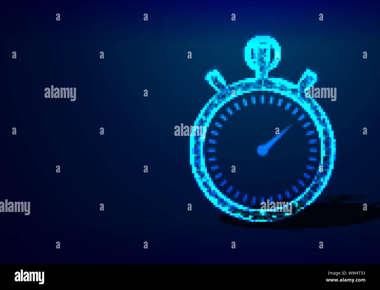 Uhr oder Stoppuhr. Taschenuhr auf einem dunkelblauen Hintergrund. Uhrwerk Taschenuhr. Abstrakte Low Poly Drahtmodell mesh Design. Vector Illustration. Stock Vektor