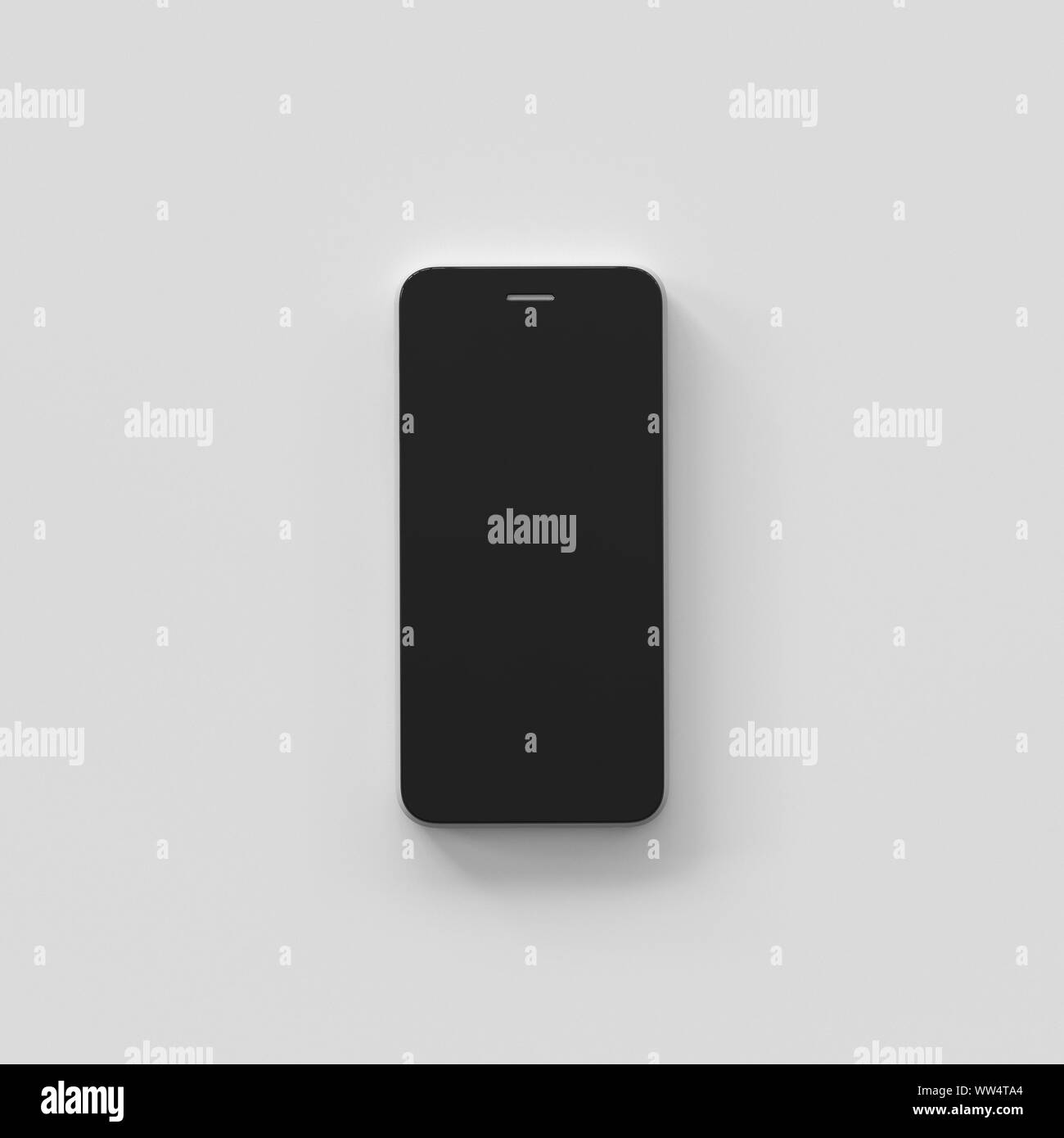 Moderne smartphone Schwarz mit leeren Bildschirm auf hellen Hintergrund isoliert. 3D-Rendering Stockfoto