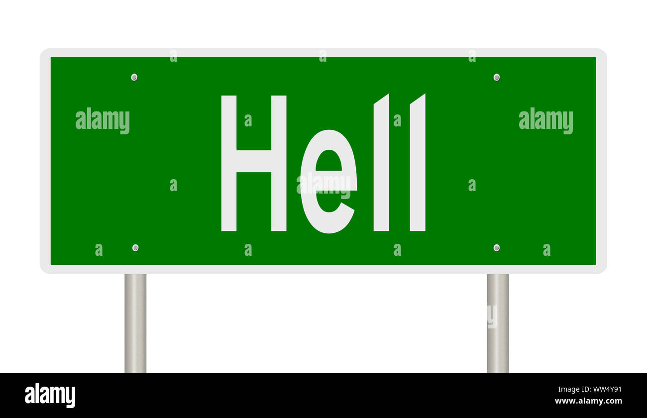 Rendering von einem grünen Schild für die Hölle Stockfoto