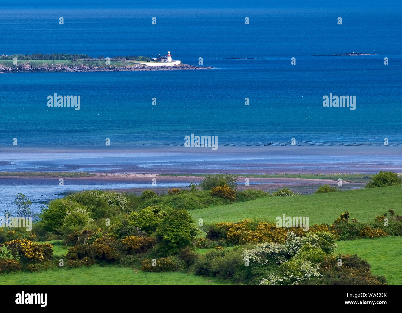 Irland, County Waterford, Leuchtturm am Ballynacourty Punkt in der Bucht von Dungarvan Hafen Stockfoto