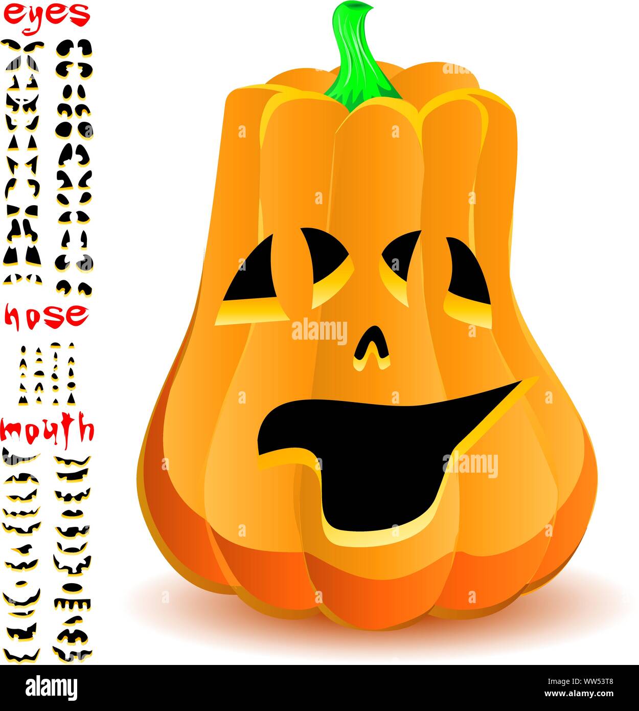 Halloween Kürbisse als Jack O'Lantern, Teil 17, Vector Illustration Stock Vektor