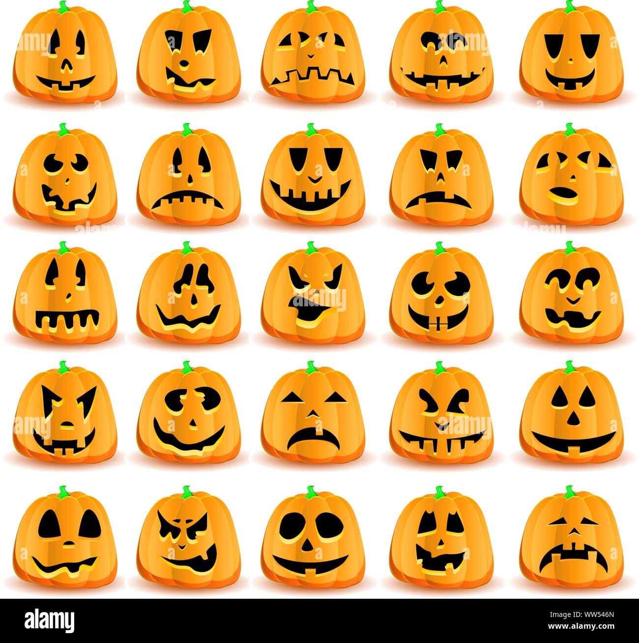 Halloween Kürbisse mit Münder, Augen und Nasen für Jack O'Lantern Gesicht, Vektor, Abbildung Stock Vektor