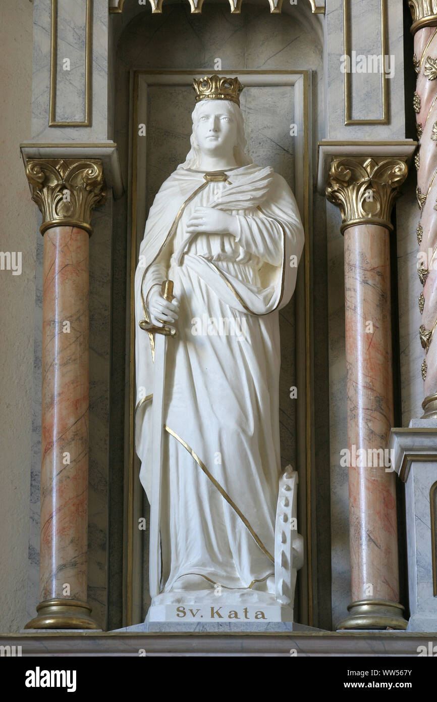 Die heilige Katharina von Alexandria, Statue auf dem Altar des Hl