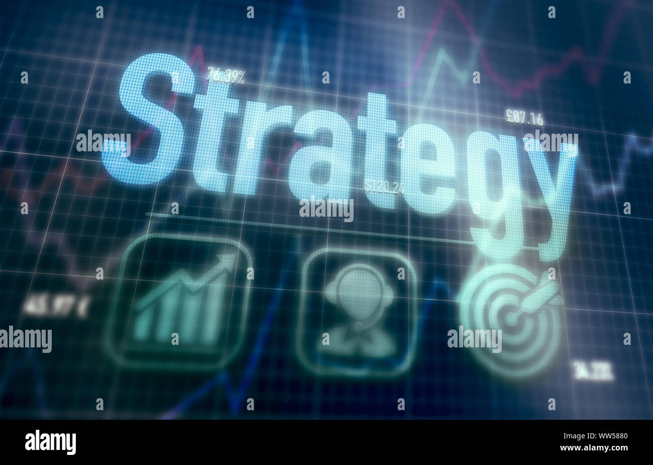 Strategie Konzept auf einem blauen dot matrix Computer angezeigt. Stockfoto
