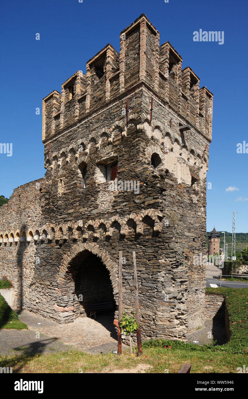 Stadttor und Stadtmauer, Altstadt, Oberwesel, Unesco Welterbe Oberes Mittelrheintal, Rheinland-Pfalz, Deutschland, Europa Stockfoto