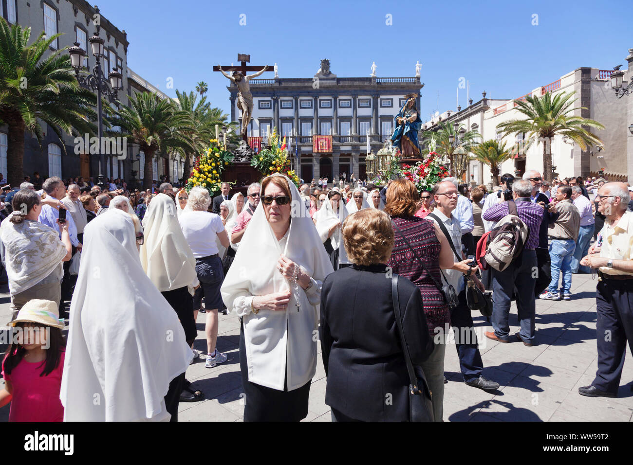 Ostern, Prozession in der Altstadt Vegueta, UNESCO-Weltkulturerbe, Las Palmas, Gran Canaria, Kanarische Inseln, Spanien Stockfoto