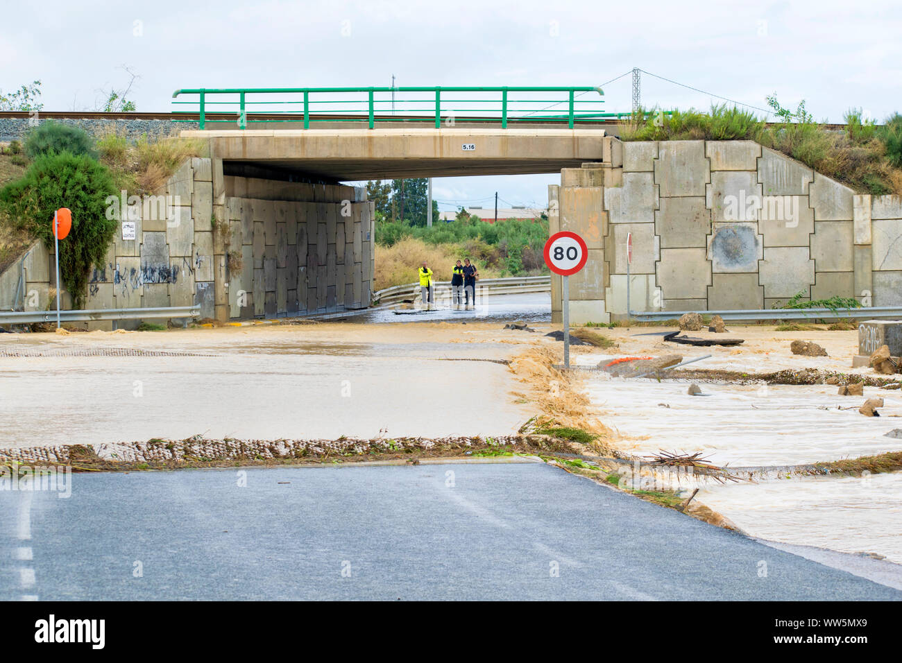 Murcia, Spanien, 13. September 2019: Überschwemmungen und Schäden, die durch die sintflutartigen Regenfälle verursacht wurden am 13. September in Murcia, Spanien Stockfoto