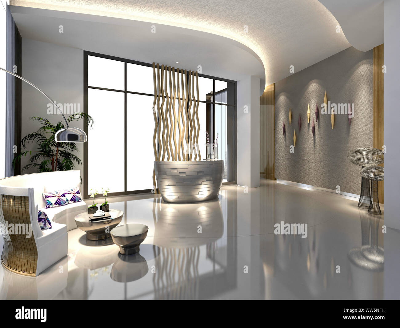 3D-Render von Gebäude Interieur Empfang Stockfoto