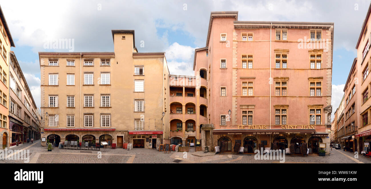 Frankreich, Lyon, Place Neuve Saint Jean in der linearen Darstellung, streetline multiperspektivische Fotografie, Stockfoto