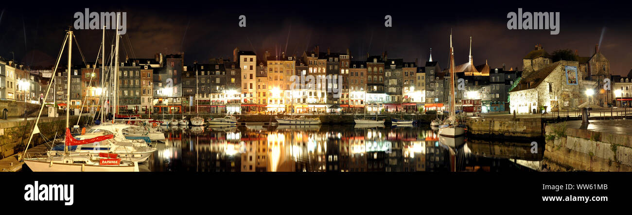 Frankreich, Honfleur, den alten Hafen (Vieux Bassin) in der linearen Darstellung, streetline multiperspektivische Fotografie, Stockfoto