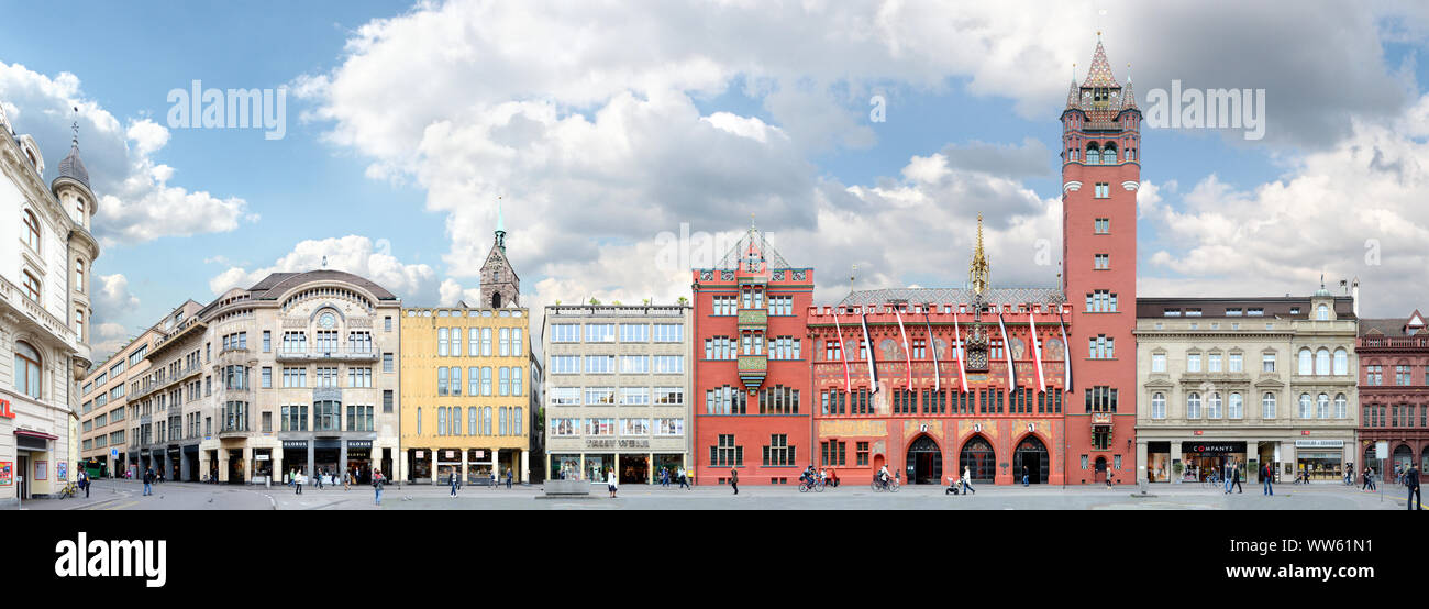 Schweiz, Basel, Rathaus und Marktplatz in der linearen Darstellung, streetline multiperspektivische Fotografie, Stockfoto