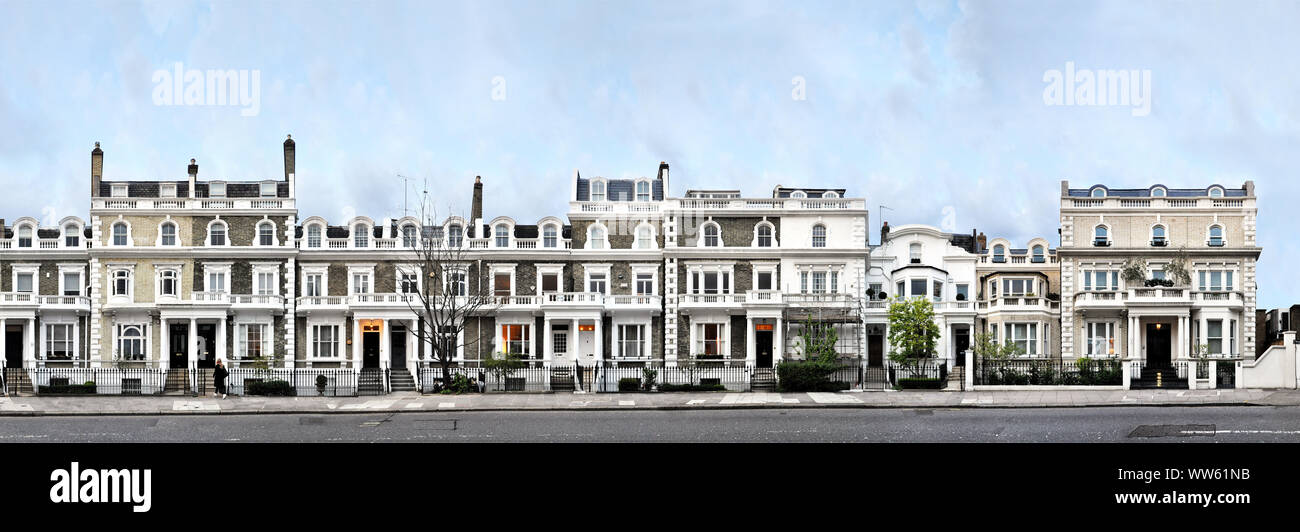 England, UK, London, Neville Terrasse in der linearen Darstellung, streetline multiperspektivische Fotografie, Stockfoto