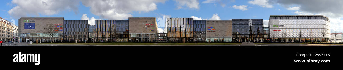 Deutschland, Leipzig, die Hã¶fe am BrÃ¼hl auf dem Leipziger Ring in eine vollständige Ansicht der Nordseite - lineare Darstellung, streetline multiperspektivische Fotografie, Stockfoto