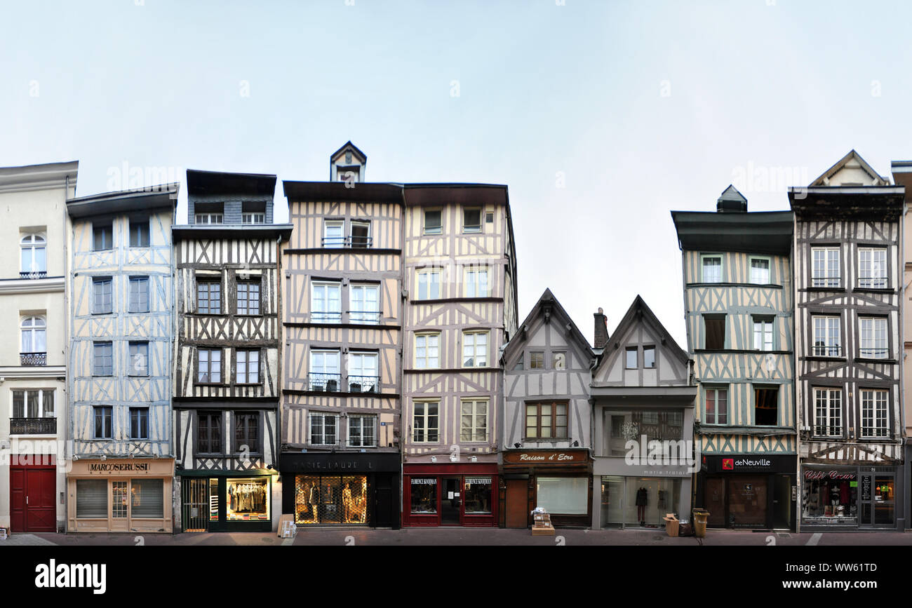 Frankreich, Rouen, Normandie, der Rue Ganterie in der Altstadt in der linearen Darstellung, streetline multiperspektivische Fotografie, Stockfoto