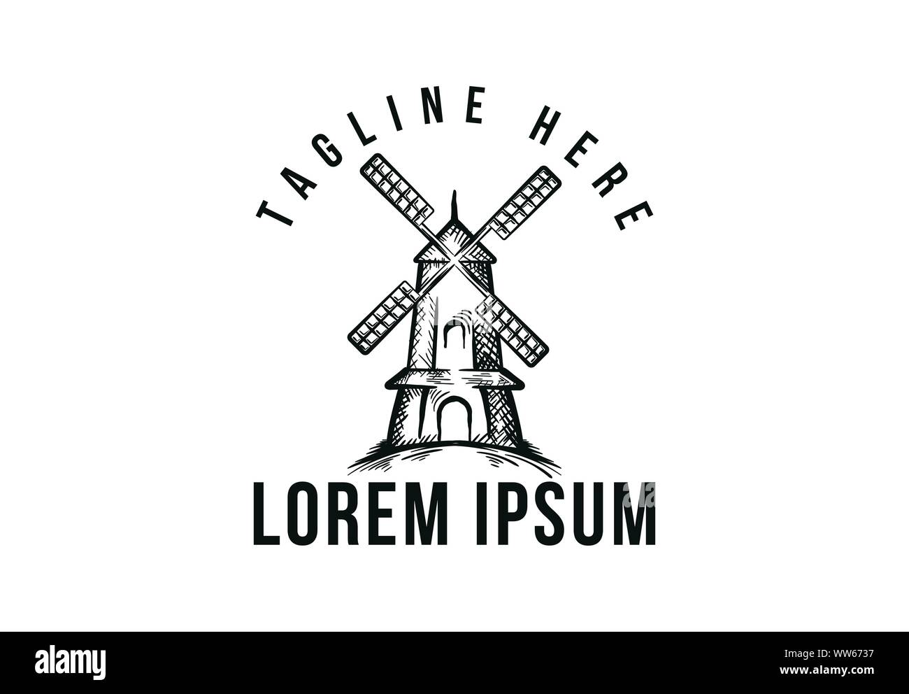 Hand gezeichnet Wind Mill, vintage Logo Design Stock Vektor