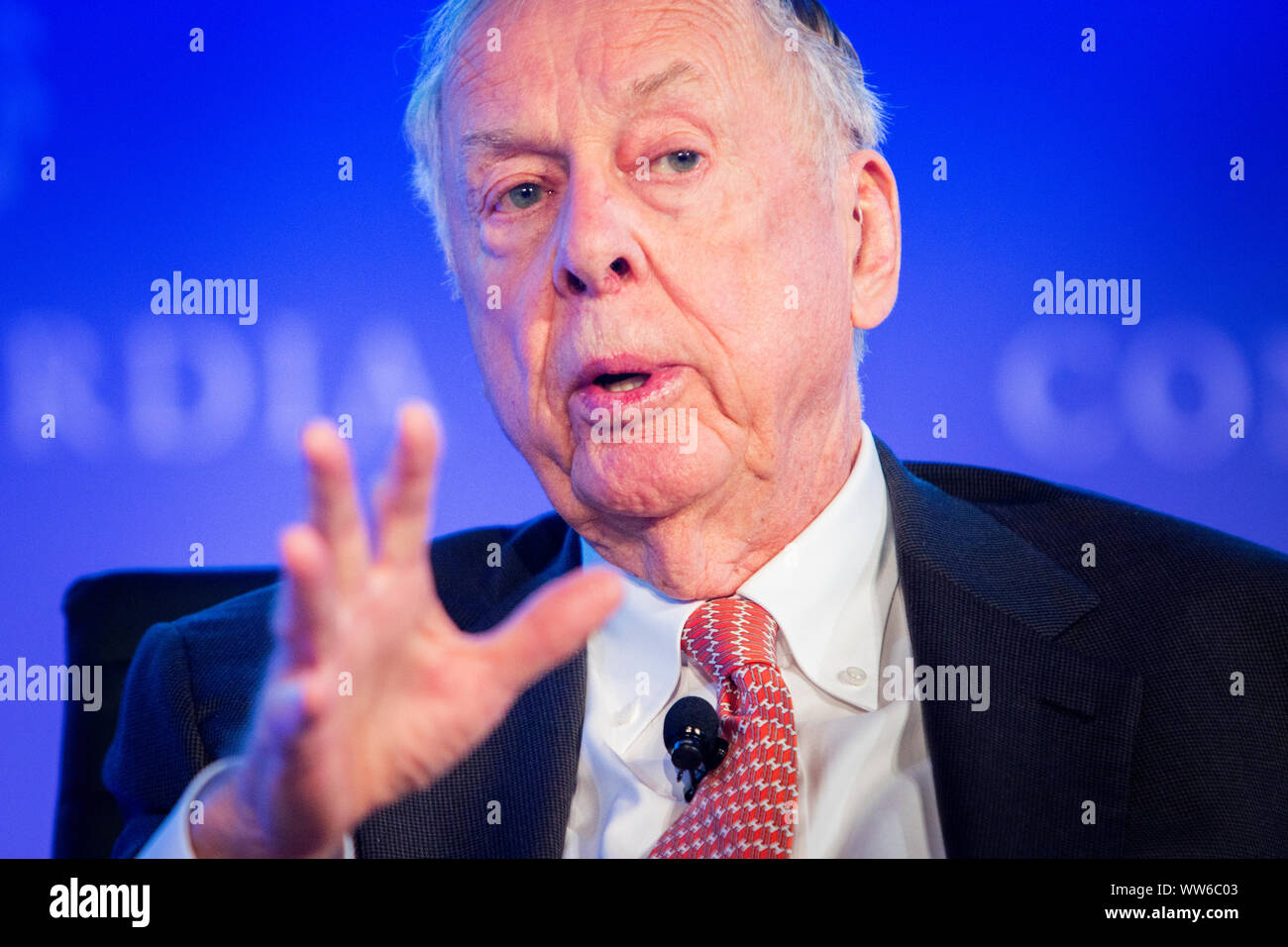 Unternehmer Thomas Boone Pickens Jr. (22. Mai 1928 - 11. September 2019) zu einem Concordia-Konferenz in New York September 29 2014. Pickens verstarb in Dallas, Texas, am 11. September 2019, im Alter von 91. Stockfoto