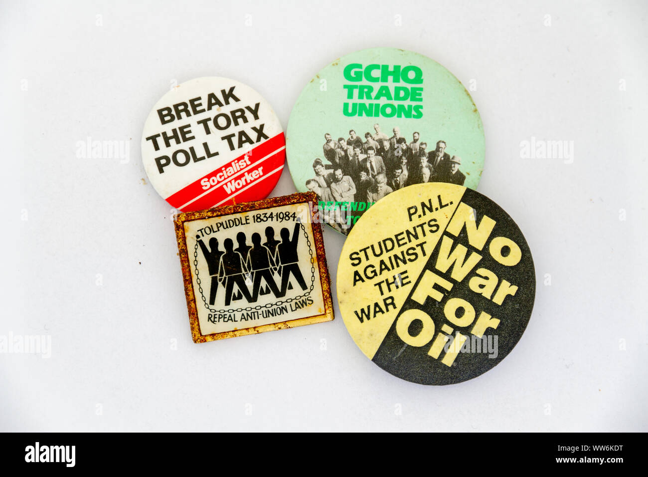 Eine Auswahl von Kampagnen, um Abzeichen aus den 1980er und 1990er Jahren Stockfoto