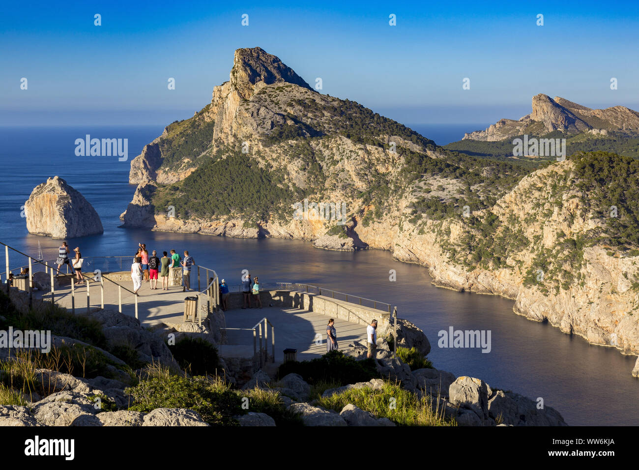 Aussichtspunkt Mirador de Mal Pas, Halbinsel Formentor, im Nordosten der Insel Mallorca, Mittelmeer, Balearen, Spanien, Südeuropa Stockfoto
