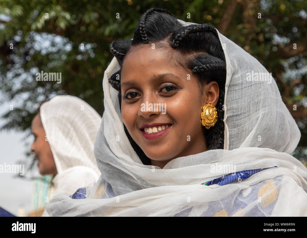 Eritreische Frau mit traditionbal Frisur, Central region, Asmara, Eritrea Stockfoto
