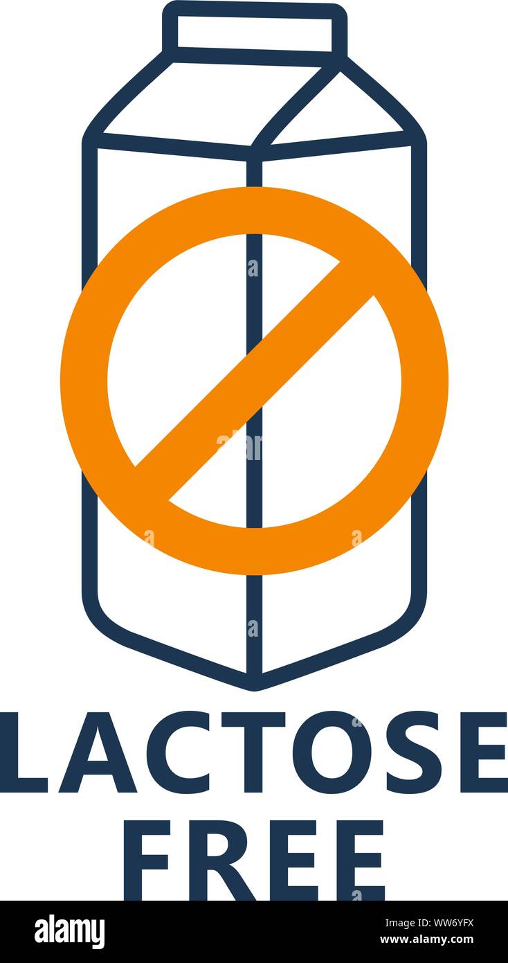 Free Icon - Milch Paket Symbol mit Verbot zeichen Lactose, Molkerei Verpackungsetikett Stock Vektor