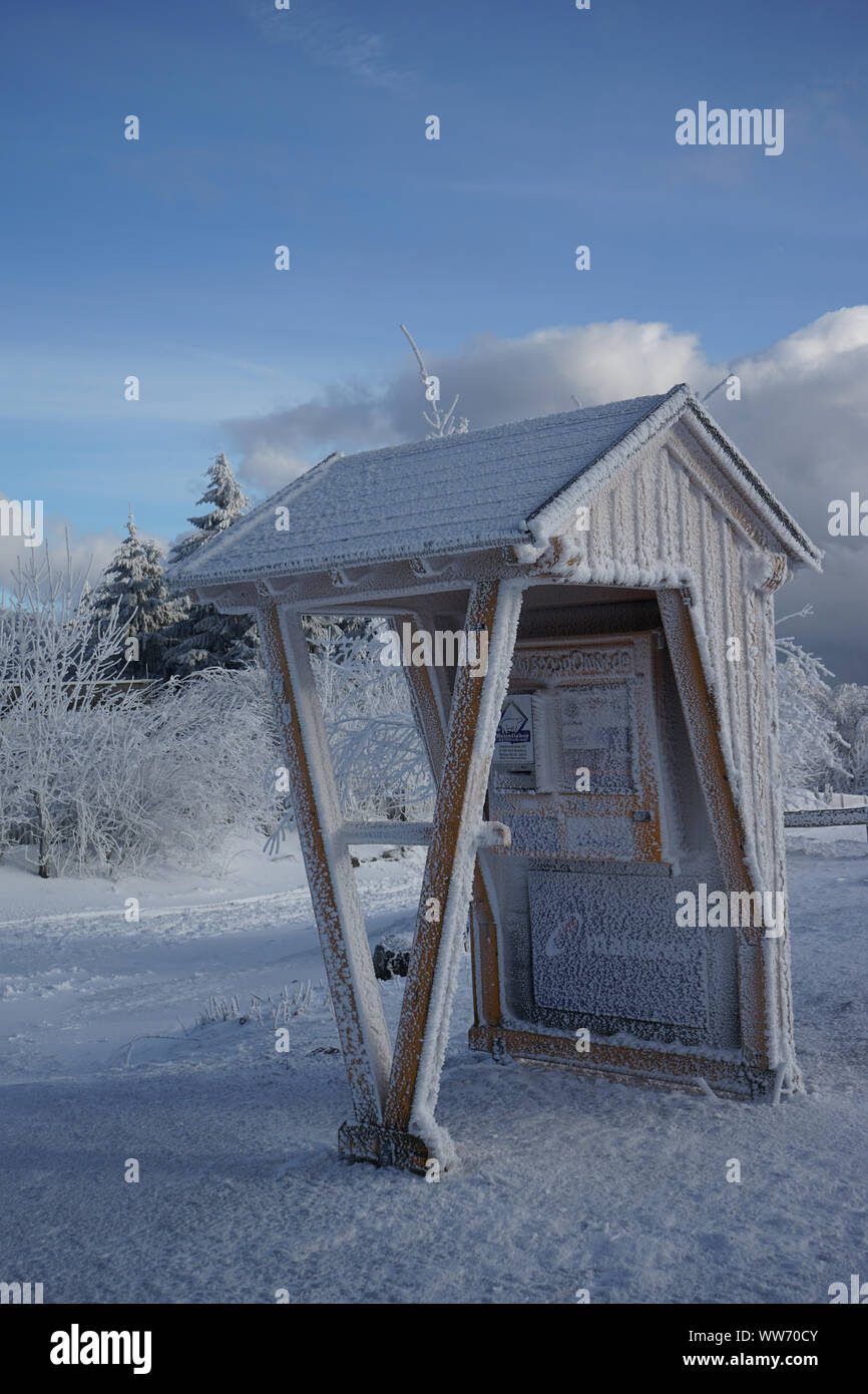 Bushaltestelle, vereist, Großer Feldberg, Taunus, Taunus, Hessen, Deutschland Stockfoto