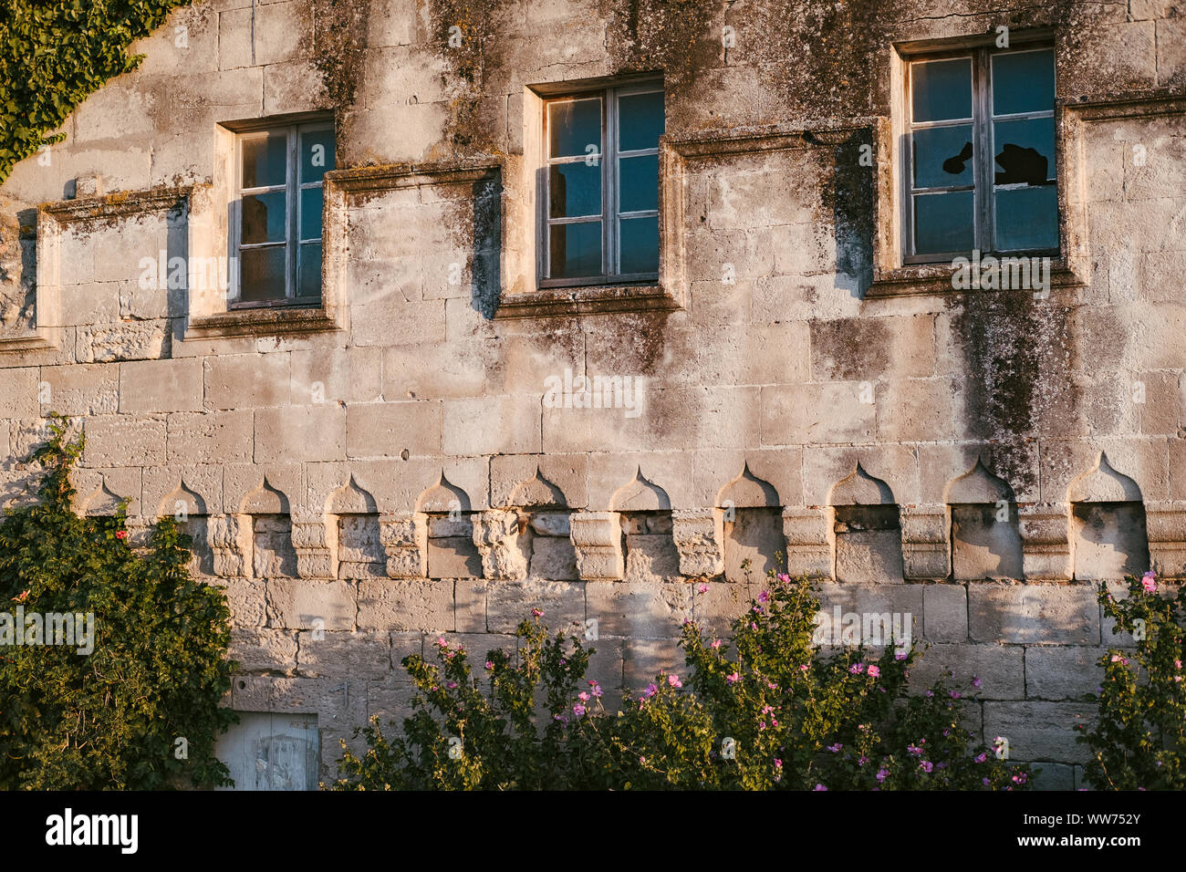Dekorationen auf einer Hauswand in Arles, Frankreich Stockfoto