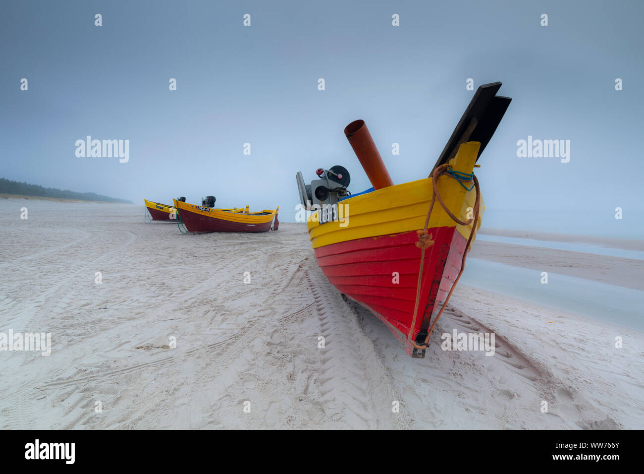 Europa, Polen, Pommern, Natac wielka, Strand, fising Boote Stockfoto