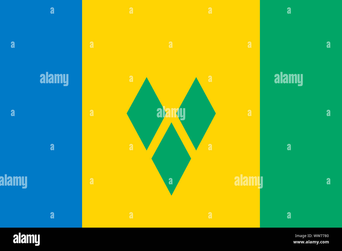 Ein Saint Vincent und die Grenadinen Flagge Hintergrundbild blau gelb grün Streifen Diamanten Stockfoto