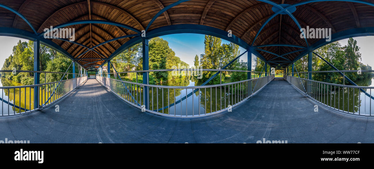 360-Grad Panorama Foto, Fußgängerbrücke über Rems Floodplain River, Waiblingen, Rems-Murr-Kreis (Kreis), Baden-Württemberg, Deutschland Stockfoto
