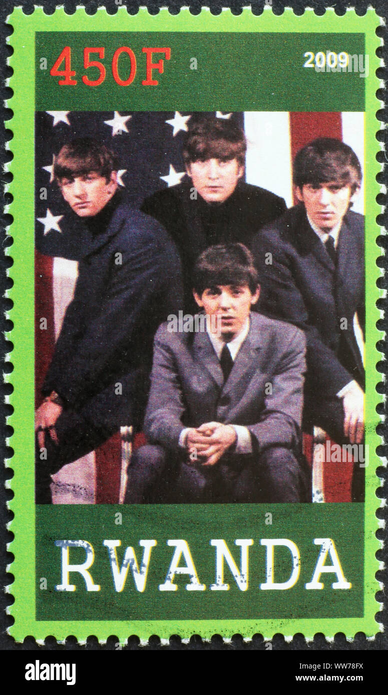 Die Beatles auf Briefmarke von Ruanda Stockfoto