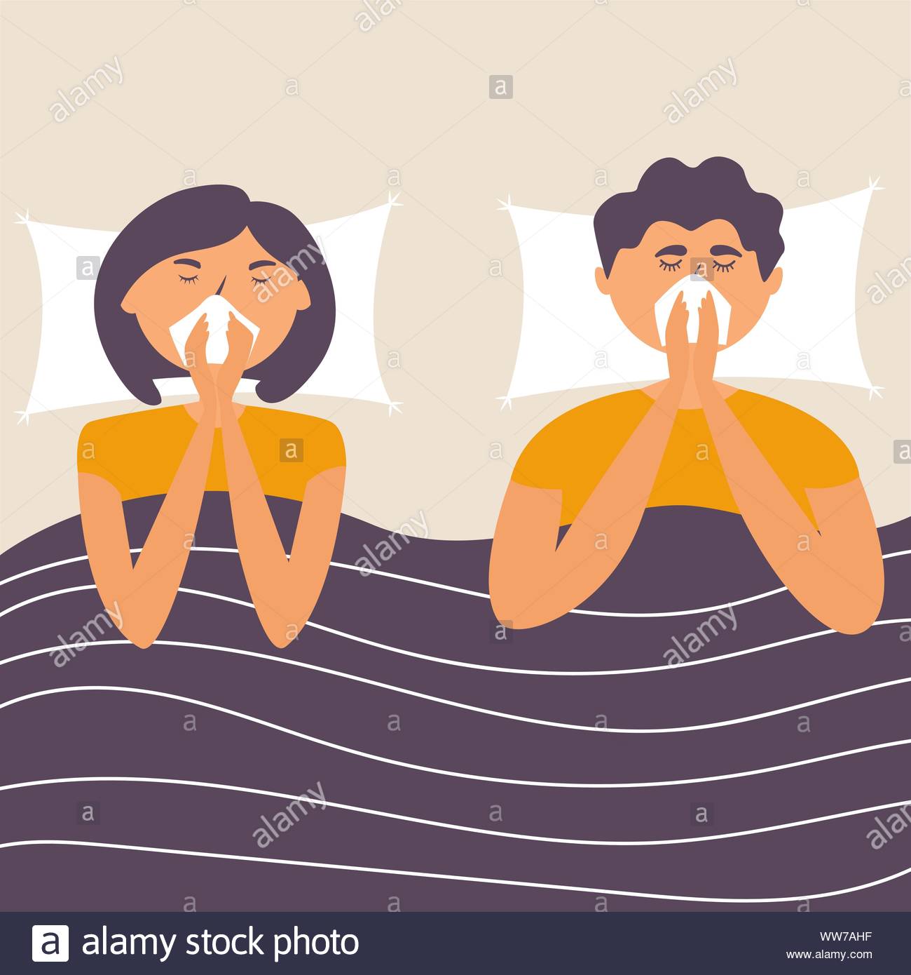 Mann Und Frau Haben Die Grippe Krank Zu Hause Im Bett Liegen