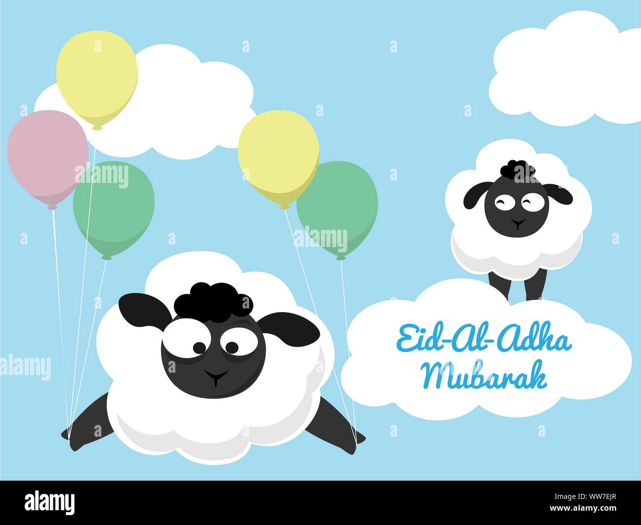Eid Al Adha mubarak Musselin urlaub Vektor. Lustige Lamm Cartoon Stil Abbildung. Stock Vektor