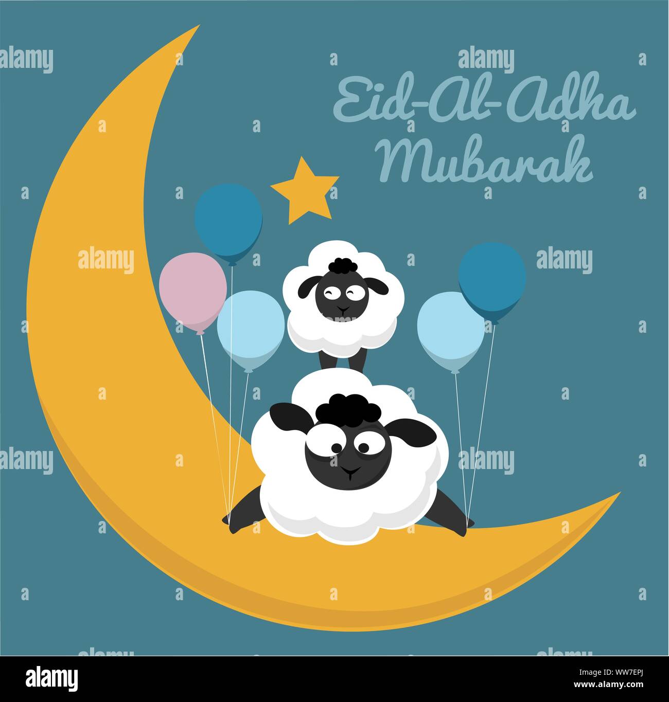 Eid Al Adha mubarak Musselin urlaub Vektor. Lustige Lämmer Cartoon Stil Abbildung. Stock Vektor