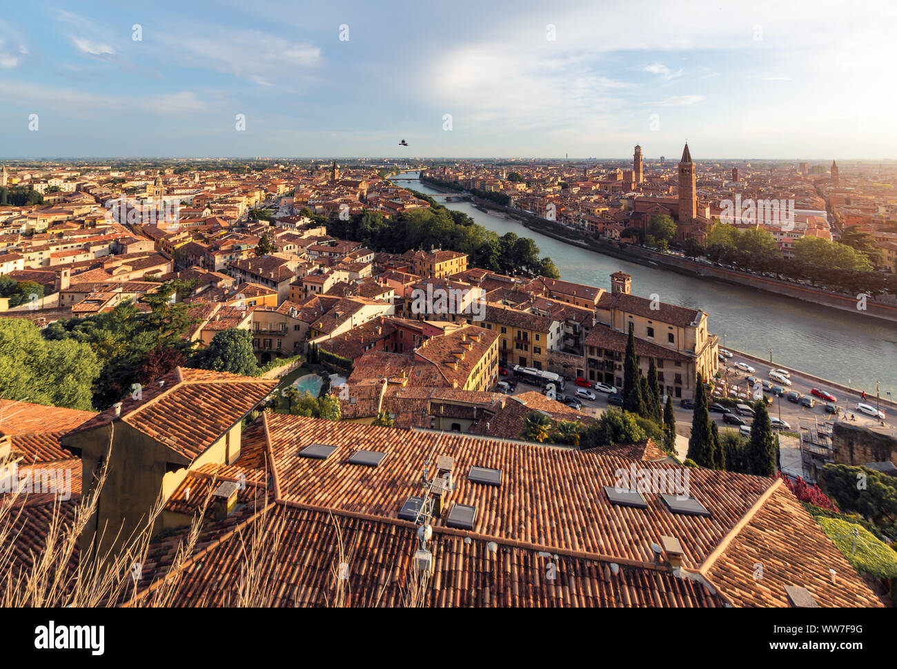 Die beste Aussicht auf Verona im Sonnenuntergang Stockfoto