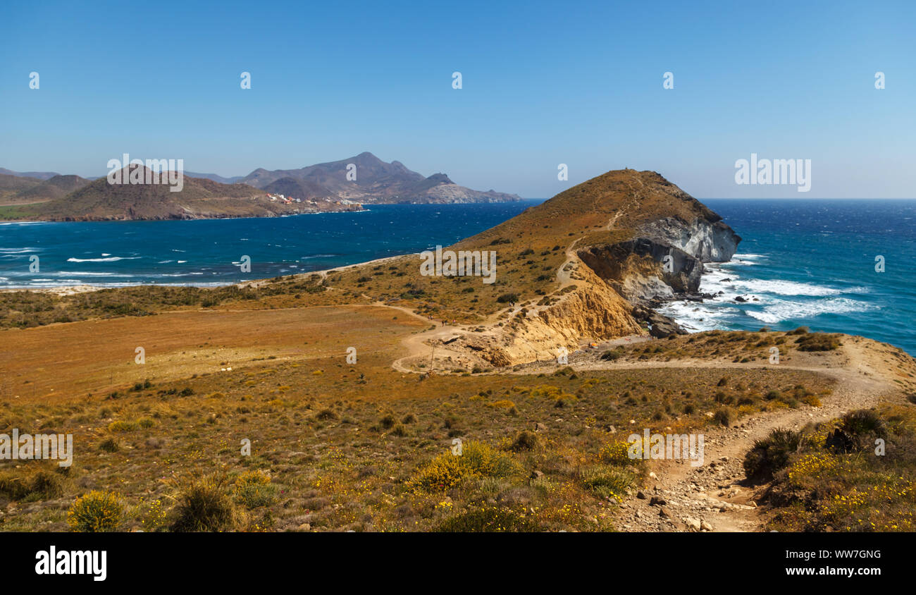 Der Mittelmeerküste im Cabo de Gata National Park, in der Nähe von San JosÃ©, Almeria, Spanien, Europa. Stockfoto