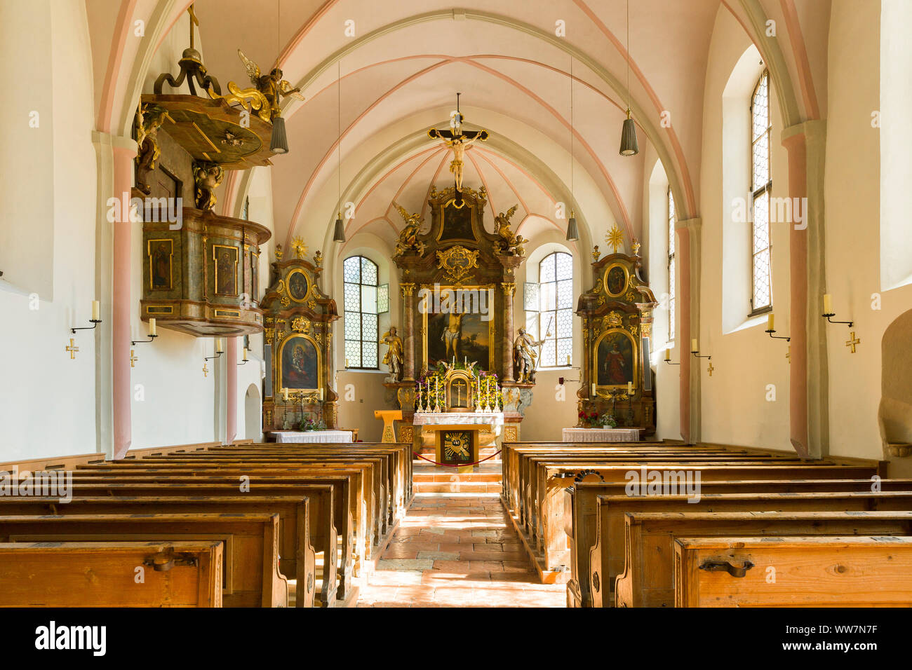 Berchtesgaden, Alpen, Ramsau, Kirche St. Sebastian, Innenansicht Stockfoto