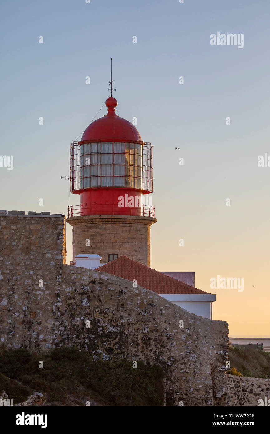 Portugal, Algarve, Lagos, Leuchtturm Cabo de Sao Vincente Stockfoto