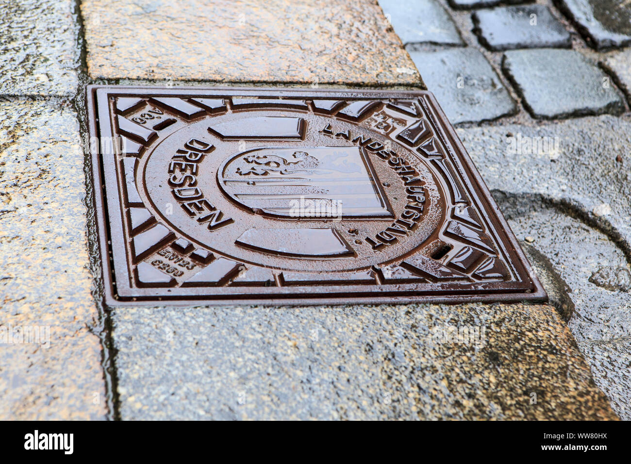 Kanaldeckel in Dresden, Sachsen, Deutschland, Europa Stockfoto