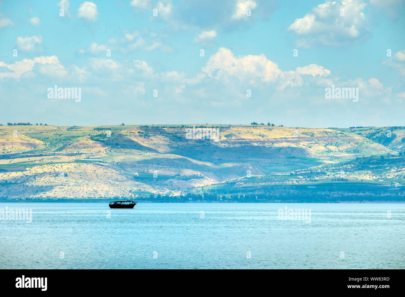 Israel, North District, Ginosar. Ein Boot von Galiläa auf dem Galiläischen Meer (Kinneret). Stockfoto