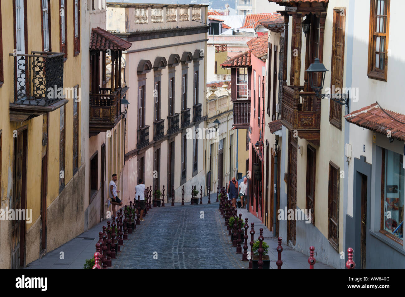 Straße in den Abend licht, La Orotava, Teneriffa, Kanarische Inseln, Spanien Stockfoto