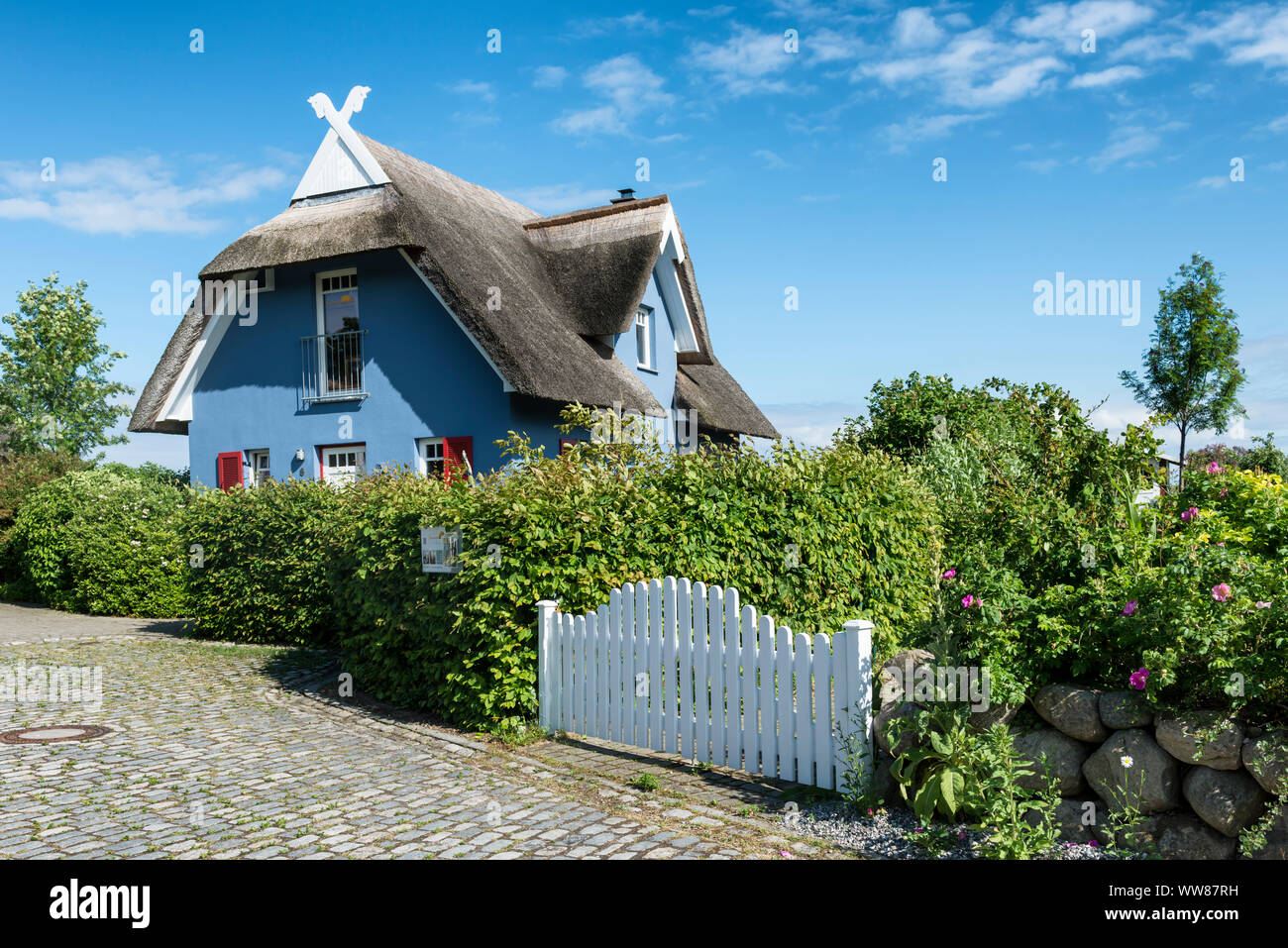 Putgarten, Mecklenburg-Vorpommern, Deutschland, Haus mit traditionellem strohgedecktem Dach Stockfoto