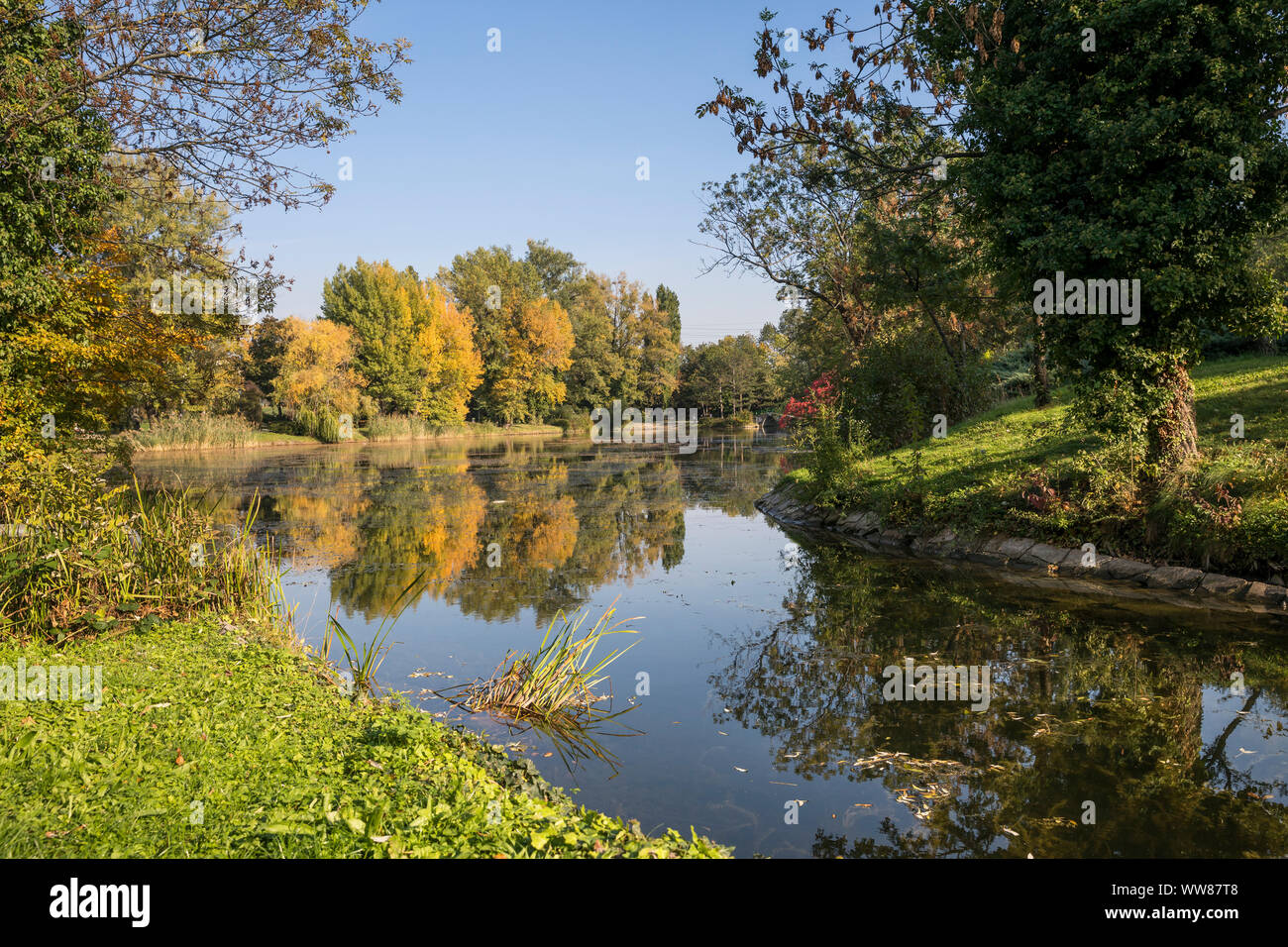 Wasser Park im Herbst, 21. Bezirk, Wien, Floridsdorf, Österreich  Stockfotografie - Alamy