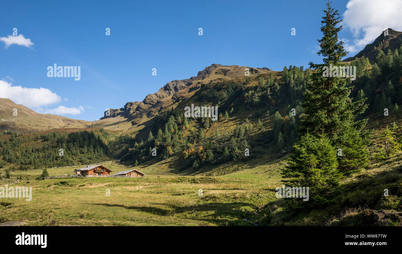 Die Durchgangsalm (1742 m), HÃ¼ttwinkltal, Kolm Saigurn, Raurisertal, Nationalpark Hohe Tauern, Salzburg, Österreich, September 2018 Stockfoto