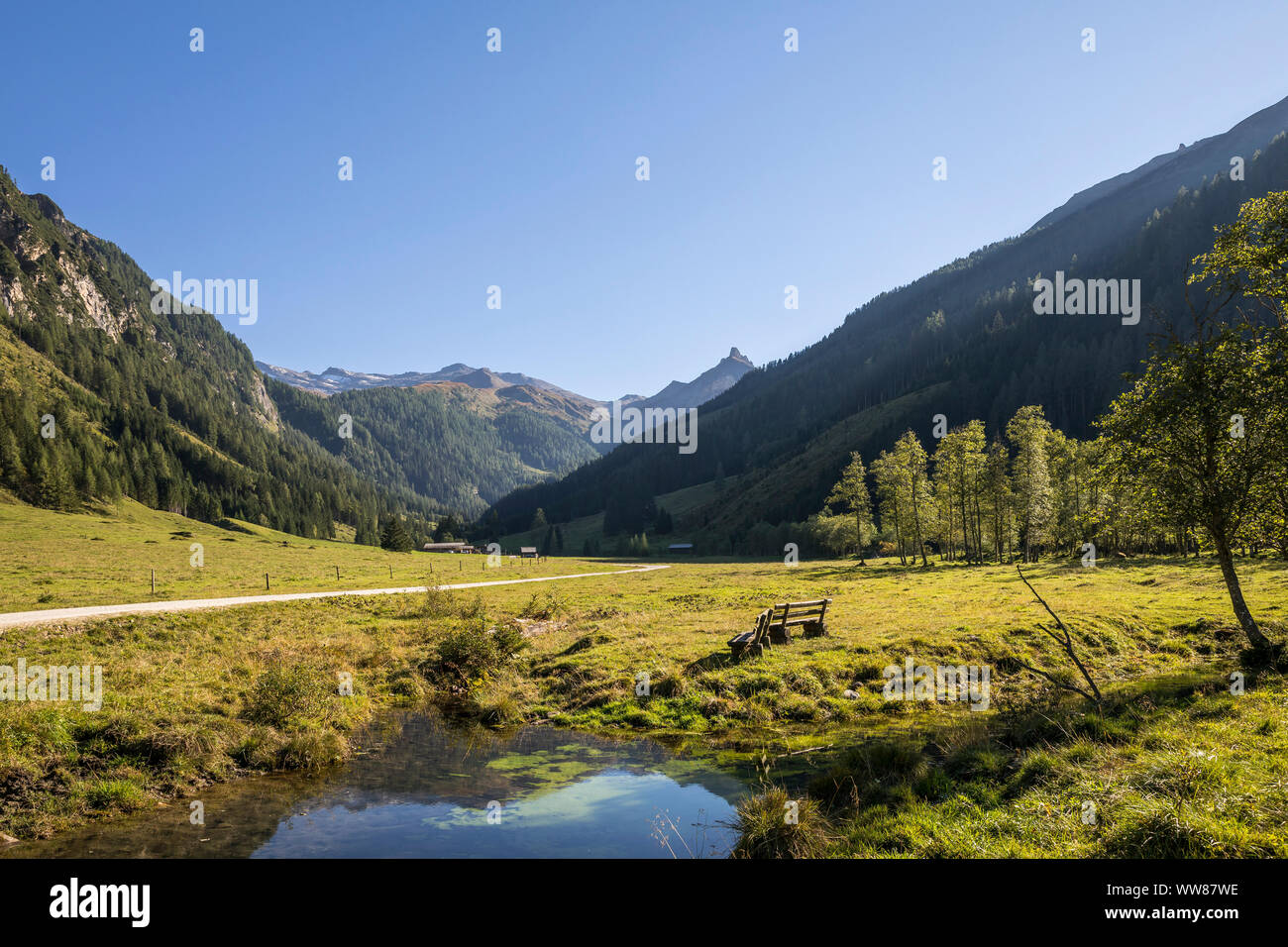 Das Seidlwinkltal mit der Bergwelt des Nationalparks Hohe Tauern, Nationalpark Hohe Tauern, Wörthersee, Pinzgau, Salzburg, Österreich, September 2018 Stockfoto