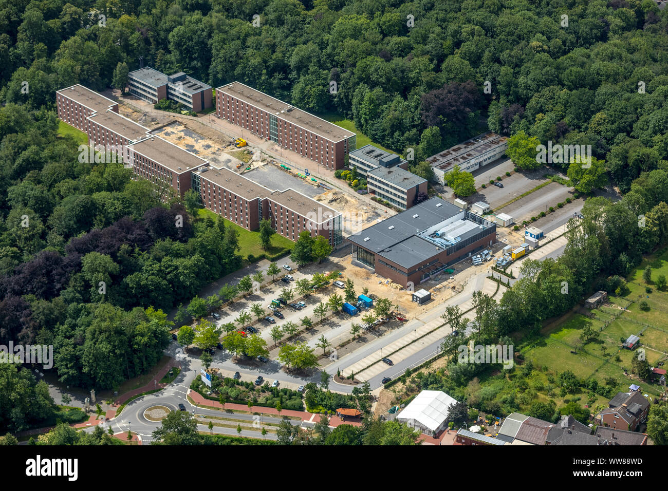 Luftaufnahme, Mensa an der FHF Finanzen Schule in Nordkirchen, MÃ¼nsterland, Nordrhein-Westfalen, Deutschland Stockfoto