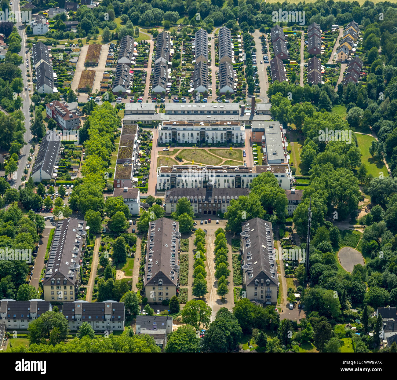 Luftaufnahme, Wohnsiedlung an der William Shakespeare ring, ehemalige Kasernen, MÃ¼lheim an der Ruhr, Ruhrgebiet, Nordrhein-Westfalen, Deutschland Stockfoto