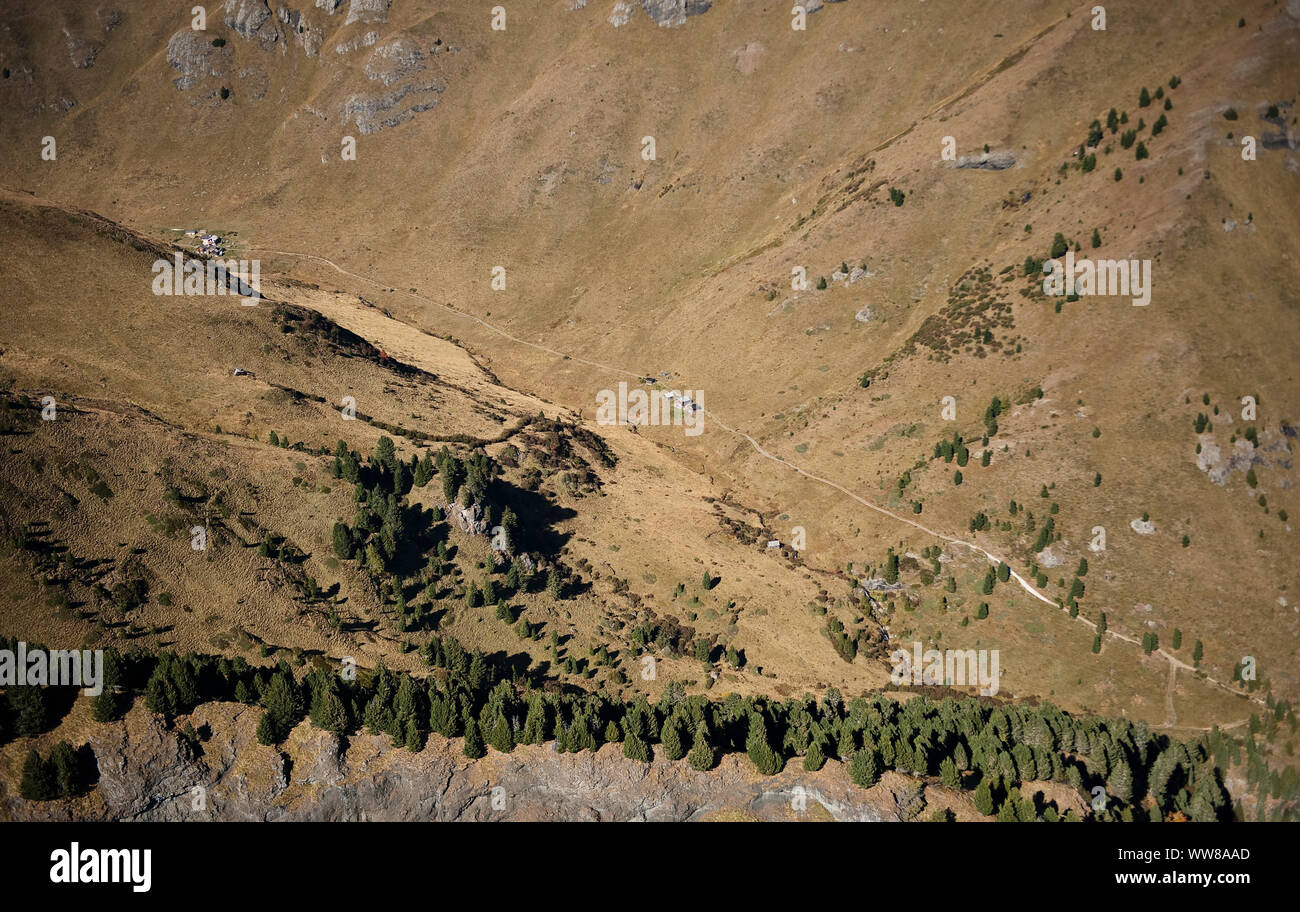 Dolomiten, Durontal, Rosengarten, Luftaufnahme, Fassatal , Campitello, Trentino, Italien Stockfoto