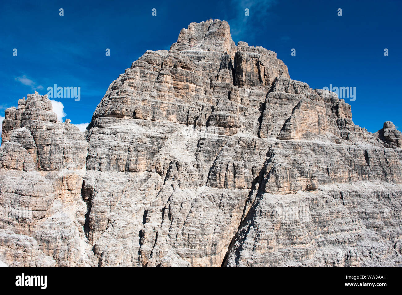 Drei Zinnen, Dolomiten, Sextener Dolomiten, Misurina, Luftaufnahme, Venetien, Italien Stockfoto