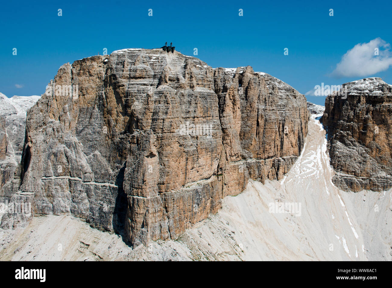 Dolomiten, Pordoi, Sella, Pordoi Pass, Luftaufnahme, Canazei, Trentino, Italien Stockfoto