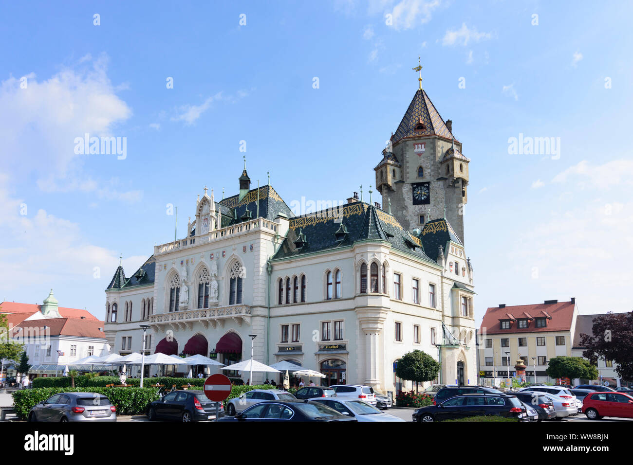 Korneuburg, Rathaus, Stadtturm, Lower Austria, Austria Stockfoto